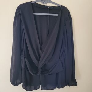 Eloquii Black Sheer Twist Front Blouse
